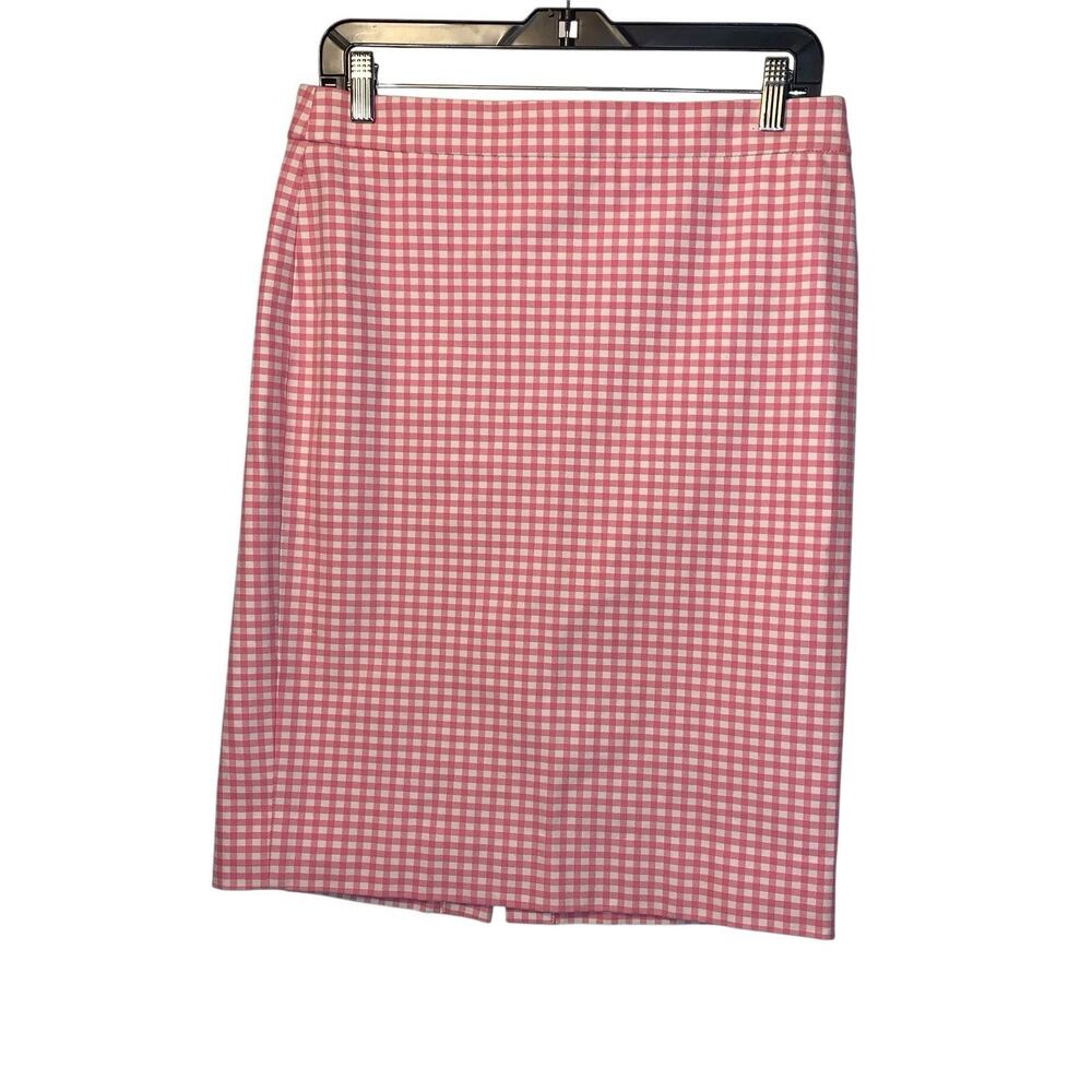 J. CREW WOMEN PINK NO #2 PENCIL SKIRT IN GINGHAM SEERSUCKER